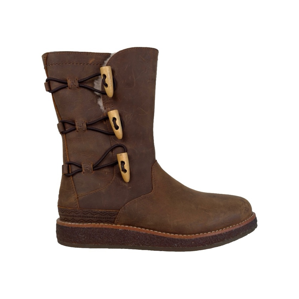 UGG Brown Leather Shearling Lined Toggle Boots Water Resistant Mid-Calf Size 5